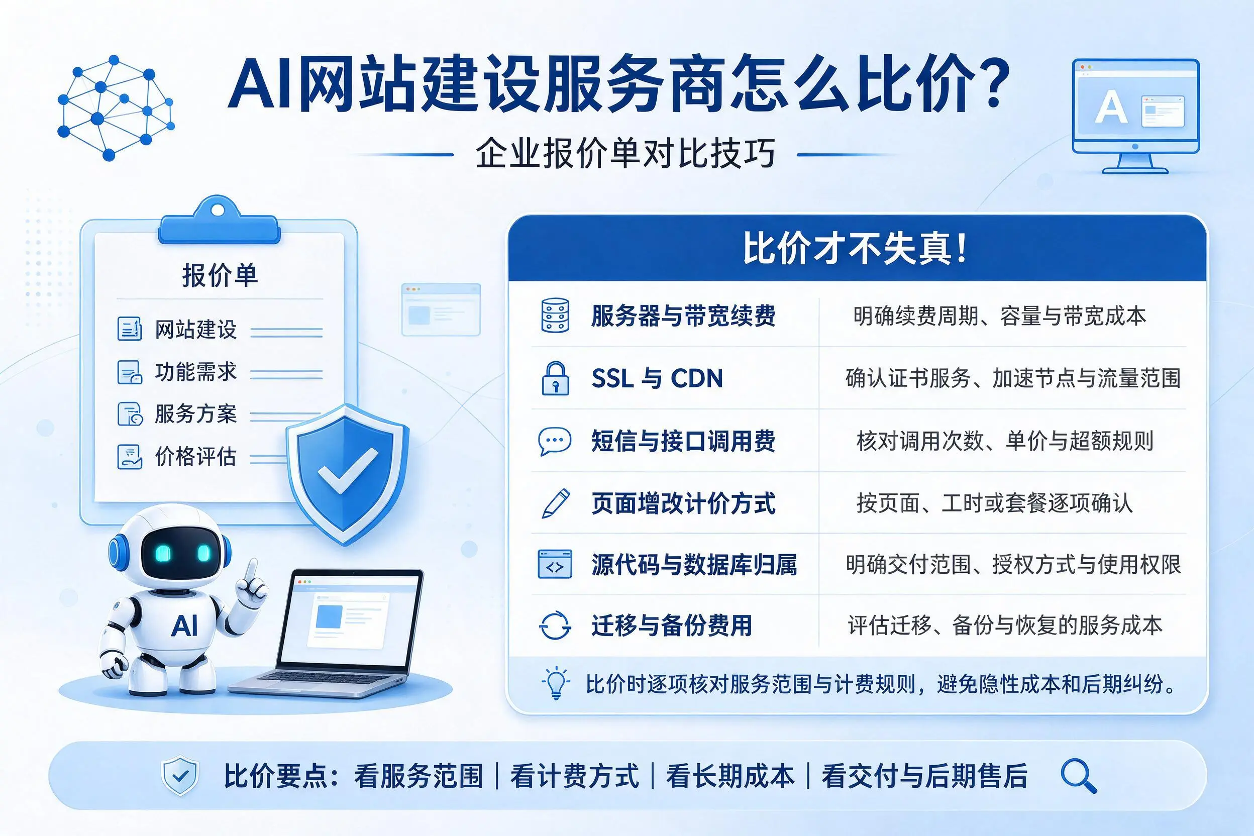 AI网站建设服务商怎么比价？潮州企业报价单对比技巧